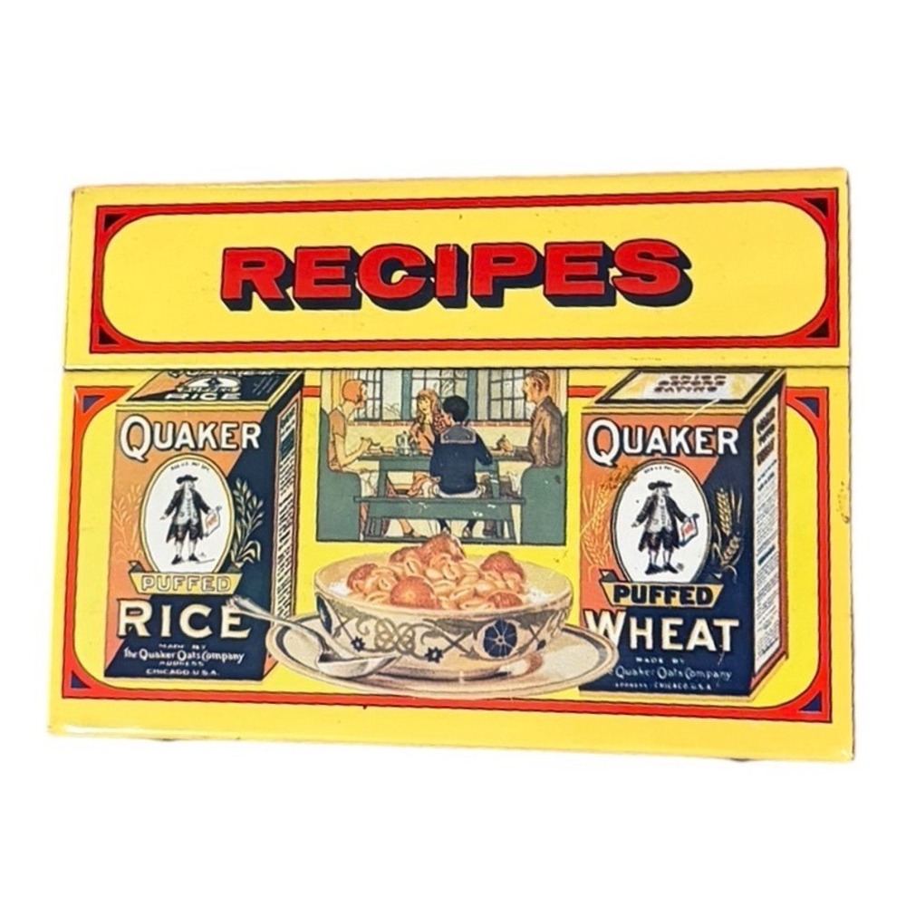 Vintage 1983 Quaker Oats Recipe Tin Limited Edition Puffed Rice Wheat Cereal Box